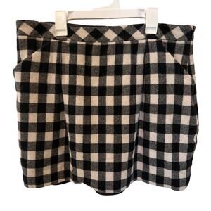 Club Monaco Black & White Checkered Plaid Mini Skirt Cashmere Wool Size XL 14